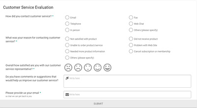 Web Customer Service Evaluation Survey elementor figma responsive design ui web design wix wordpress