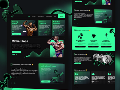 Personal trainer, Gym & Fitness - Landing Page 3d bento bentoui bodybuilding concept fitness graphic design green gym high contrast landingpage neon render ui ux website