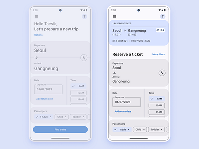 Find a train ticket #3 card chip find home screen material design mobile seat ticket train ux