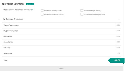 Simple Cost Estimator elementor figma ui ux wix wordpress xd