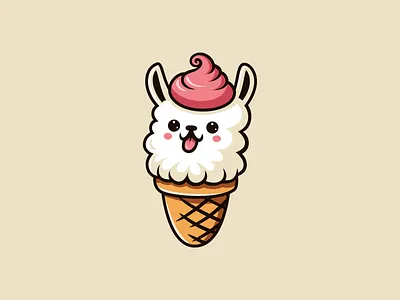 Llama Ice Cream Logo Concept alpaca animal brand branding cute design fluffy fruit gelateria graphic design ice cream llama logo lovely modern nice pink shop store sweet