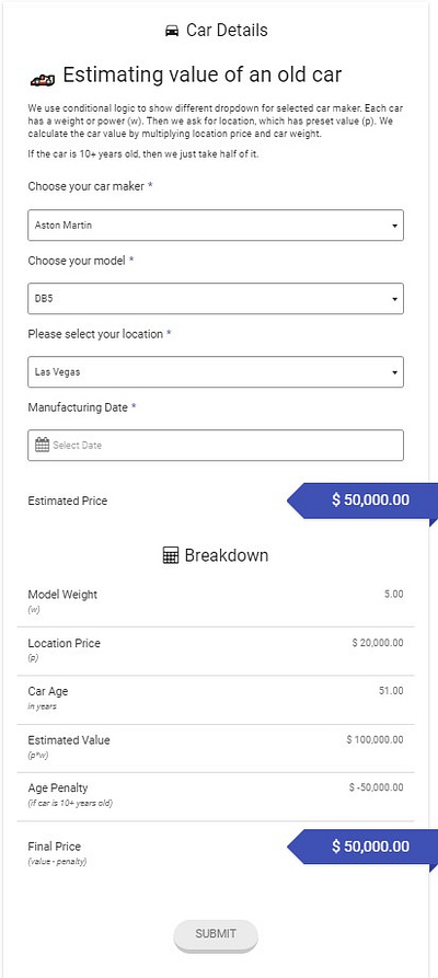 Old Car Price Calculator design elementor ui web design wix wordpress