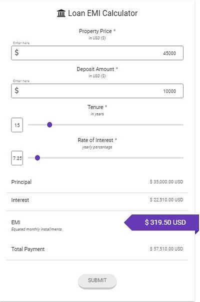 Loan EMI Calculator elementor wix wordpress