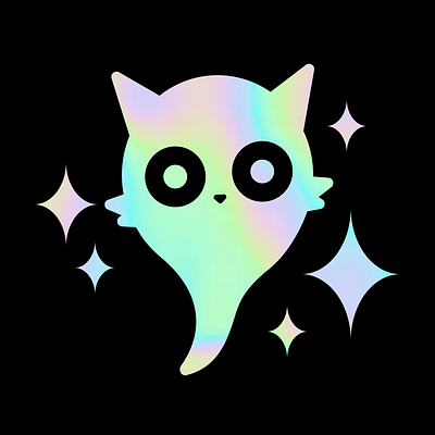Ghost Neko anime branding cat ghost holographic illustration logo minimal sparkle spirit spooky