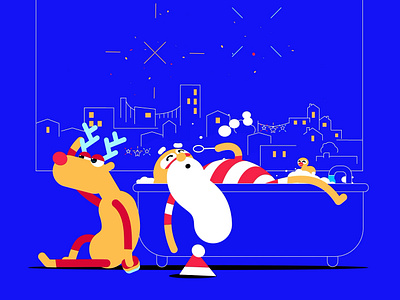 OKOO /// SANTA'S REST ae after effects animation bath bubbles christmas fireworks gif illustration loop party reindeer rest santa xmas