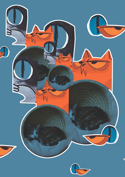 Cat Themed Textile Print cat design feline graphic design illustration photoshop textile design textile print