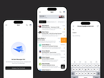 Mail App UI attach black chat cta design email illustration inbox ios iphone keyboard mail message mockup profile ui ux