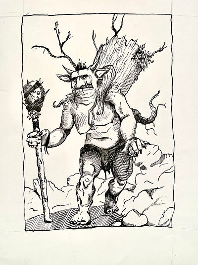 Ink illustration /"The wandering troll" drawing hand drawn illustration ink