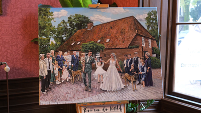 Premium live wedding painting | wedding couple and family acrylic paint farm wedding live painter live wedding painter netherlands painting wedding wedding couple wedding entertainment wedding gift wedding guests