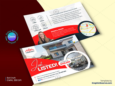 Just Listed Real Estate Red Postcard Canva Template canva home for sale postcard just listed postcard just listed real estate postcard postcard property selling postcard real estate real estate postcard real estate standard postcard standard postcard