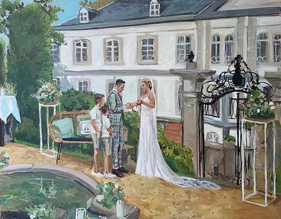 Live wedding painting at Dutch Castle Bloemendal, Vaals europe live painter live painting live wedding painting netherlands painting ring exchange wedding wedding couple wedding entertainment wedding gift wedding painting