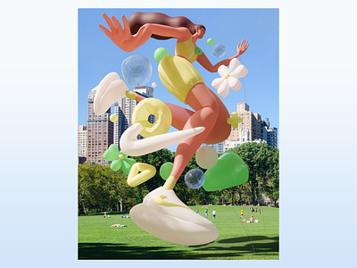 Dream big 💫☀️☁️ 3d blender city illustration inflatable nike park run