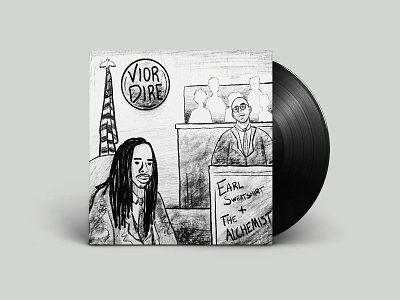 Voir Dire - Earl Sweatshirt & The Alchemist album cover american flag black and white court courtroom cover art drawing earl earl sweatshirt illustration judge jury law lawyer music rap record the alchemist vinyl voir dire