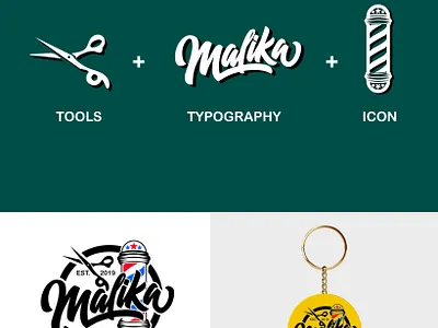 Malika Barbershop Logo branding calligraphy design font graphic design handlettering illustration logo vector