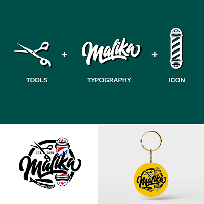Malika Barbershop Logo branding calligraphy design font graphic design handlettering illustration logo vector