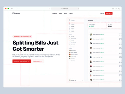 Bills Splitter and Organizer Landing Page 🧮 button header hero landing landing page logo saas web design