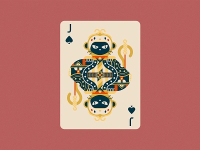 Bounty the Black Cat: Jack of Spades Playing Card Illustration animals black cat board game cards cat color colour cute design flat design geometric illustration jack of spades monkey monkey king nature playing card art playing cards poker vector