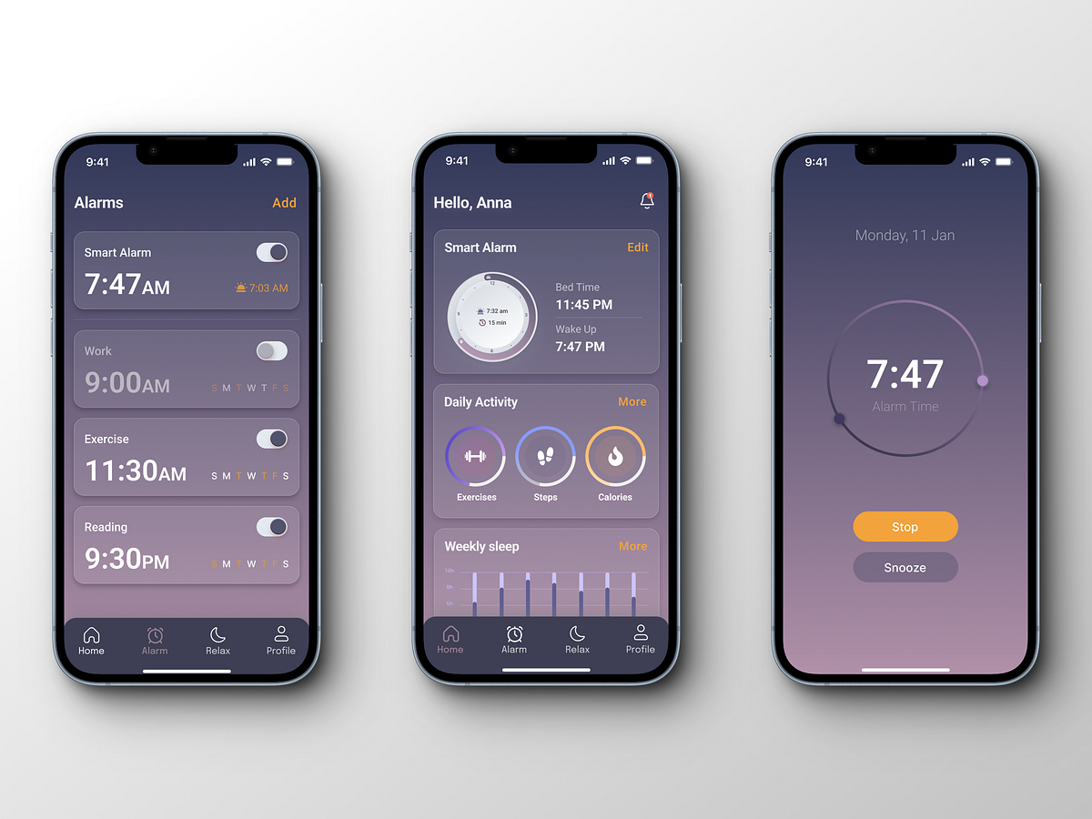 iOS Alarm Clock App by Yuliia Tarabarova on Dribbble