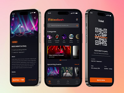 BlissBash - Event Booking App 3d animation graphic design motion graphics ui