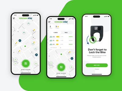 YerevanRide app design | 1.0 version app bike debuts design green lock logo mobile new scooter ux