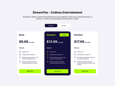 Streaming service Pricing Page design pricing pricing page ui uidesign uiux website