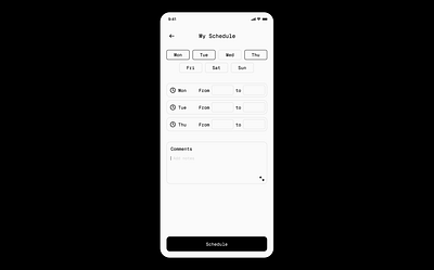 Daily UI 071 - Scheduling app black and white branding dailyui dates design figma graphic design icon illustration logo mono scheduling ui ux