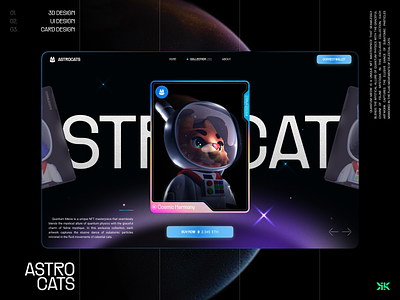 AstroCats: 3D NFT Collection Homepage Design 3d 3d art 3d cat 3d character astronaut blockchain cat character collectible galaxy homepage nft nft collection pfp rocket space space suit stars tech web3