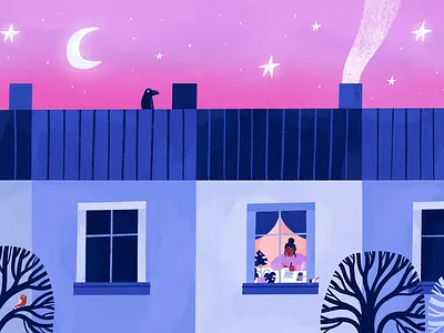 Write & Shine atmosphere creative dawn digital art editorial illustration morning morning pages peaceful pink sky procreate winter woman writer writing