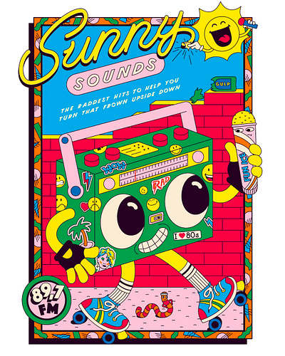 Sunny Sounds Radio for Smiley and Creative Review adobe illustrator branding character design design editorial freelancer graphic design illustration illustrator illustrator for ipad lettering lettering artist