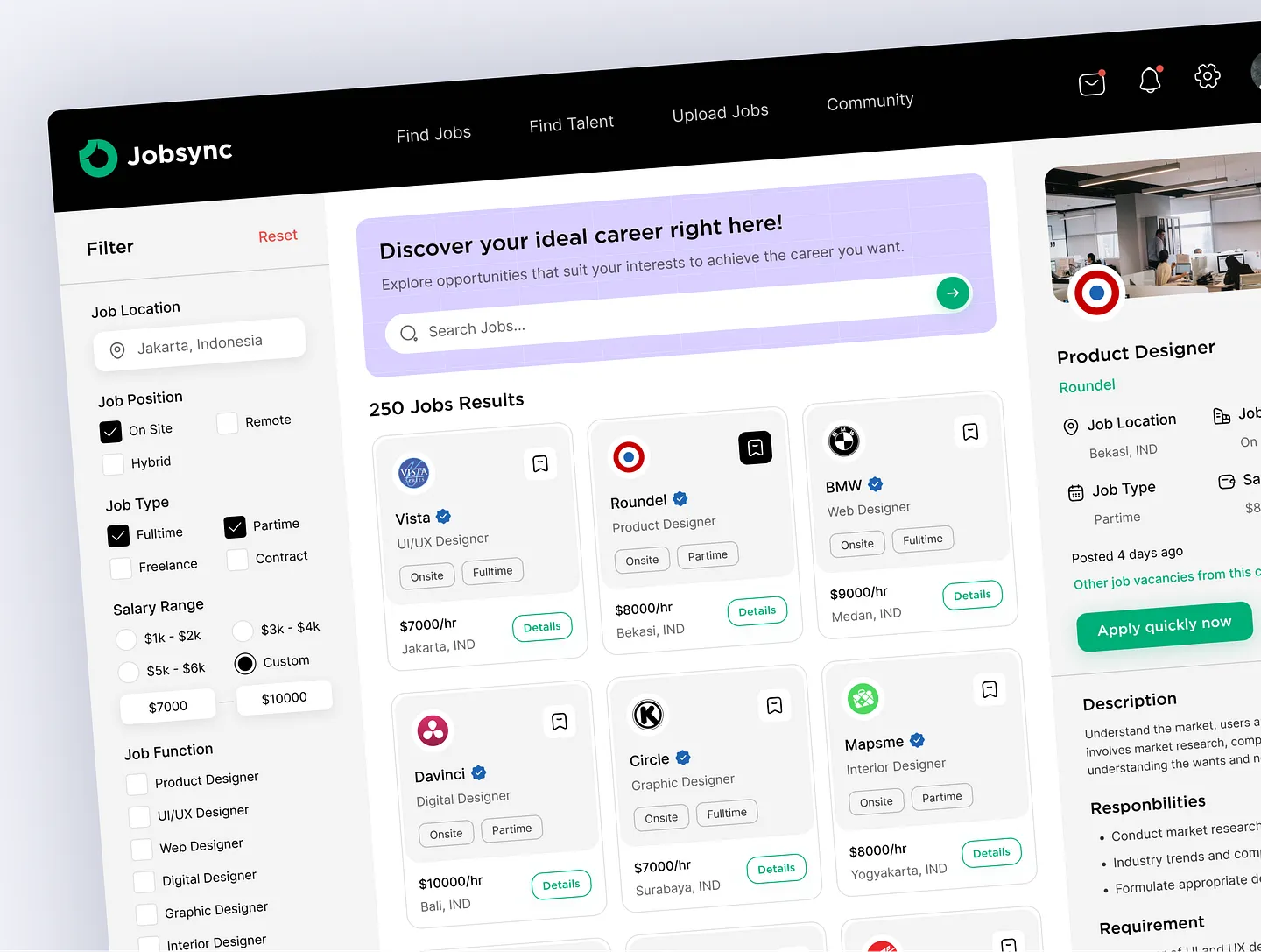 Modern Job Board Website Design: Jobsync Dashboard