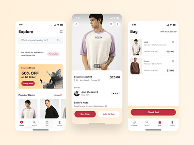 Fashion App app design application clothing dailyui design ecommerce figma interface mobile app shopping shopping app simple ui ui design uiux