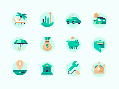 Mint — Illustrated Icon System ai app badge brand branding circle color flat gradient icon design icon set iconography icons illustration investment money savings ui