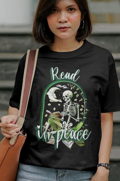 Cute Skeleton Reading Books Book Lover a Funny Reading Puns Tee book lover funny graphic design librarian library pun read in peace reader skeleton teacher