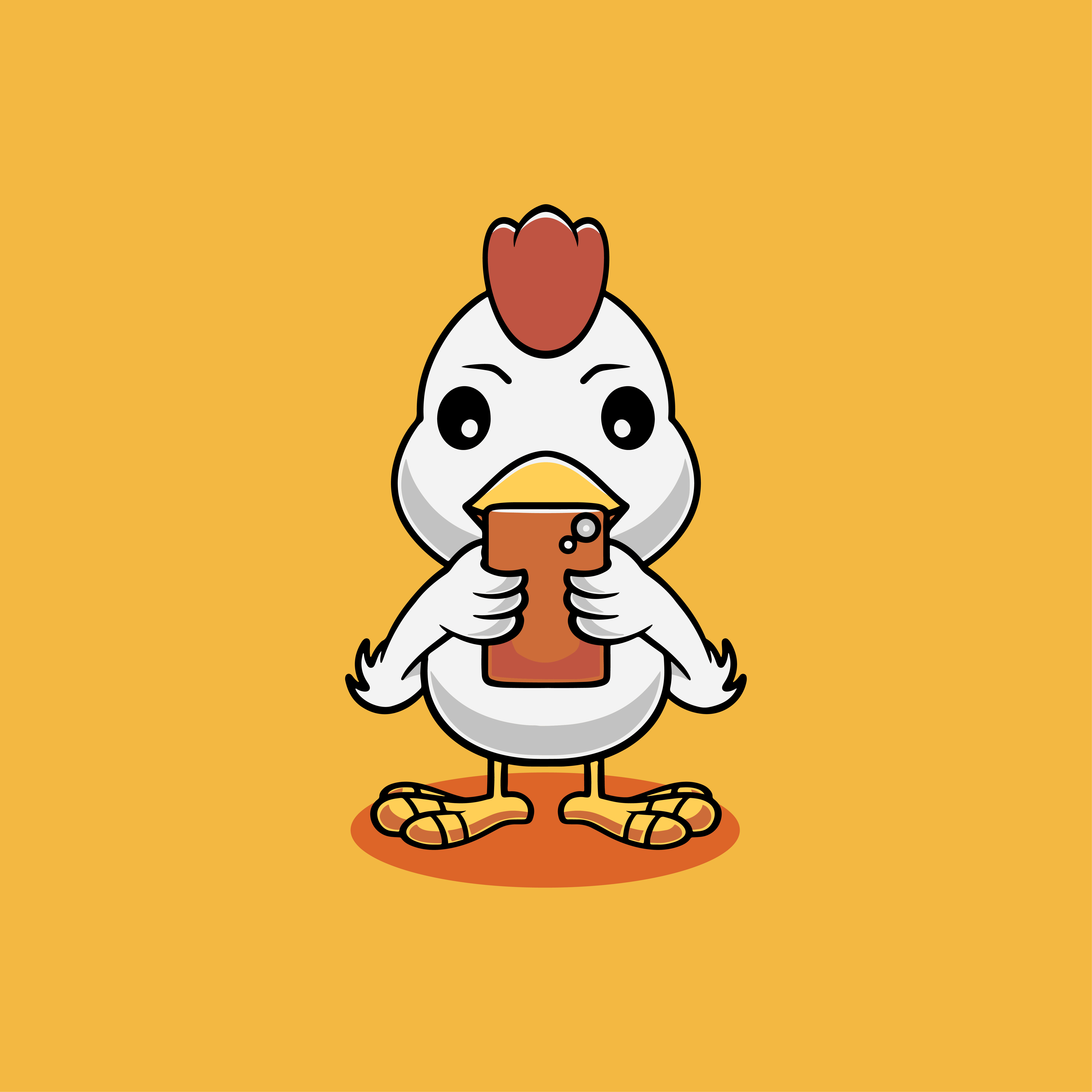 Cute chicken with smartphone cartoon illustration rooster