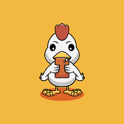 Cute chicken with smartphone cartoon illustration rooster