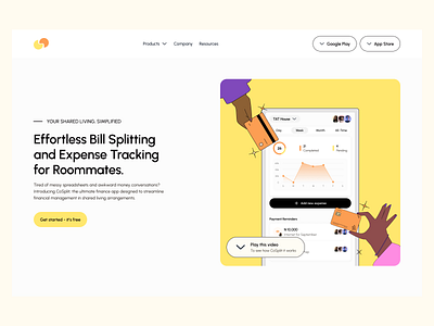 CoSplit bill share bill split branding clean design fintech flat illustration roommates ui uiux web yellow