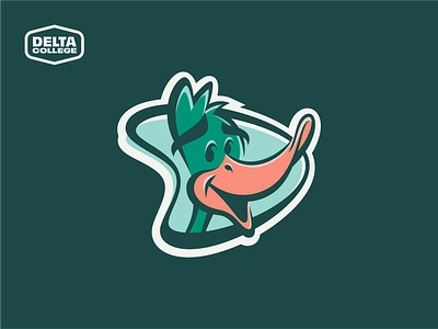 Delta Ducks 02 badge character college d delta duck emblem green illustration logo logomark mascot mid century modern orange pond retro sports sticker team