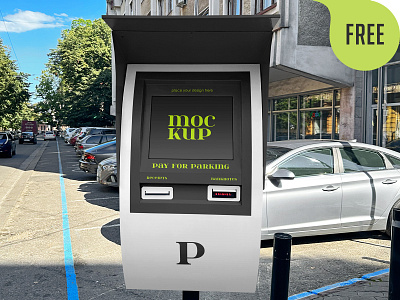 Free Pay for Parking Station Mockup atm bank cash checkout commercial display finance free freebie mockup monitor panel parking pay payment pos screen stand terminal transaction