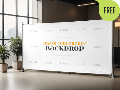 Free Press Conference Backdrop Mockup. AI Generated advertising backdrop banner billboard business commercial communication conference display frame free freebie marketing mockup press promotion stand wall