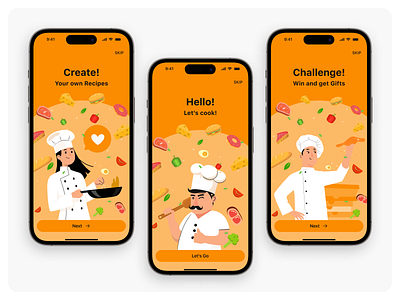 Cooking App — Welcome Screens app cooking app design design system illustration mobile ui ux