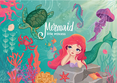Mermaid charcters pack bright colors design for children graphic design illustration mermaid vector
