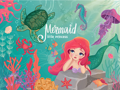 Mermaid charcters pack bright colors design for children graphic design illustration mermaid vector