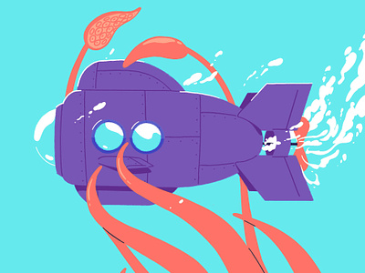 Submersible blue colossal deep giant illustration kraken monster ocean sea squid submarine