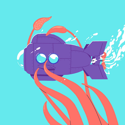 Submersible blue colossal deep giant illustration kraken monster ocean sea squid submarine