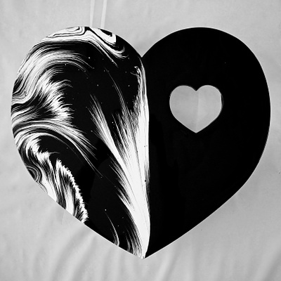 Monochrome Harmony🖤🤍: Creating a Stunning Black & White Heart acrylic acrylic paint art design heart illustration paintings pouring tutorial