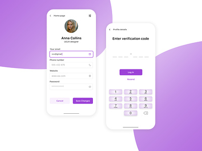 Mobile UI/Profile view and Code verification field code field mobile app profile view ui