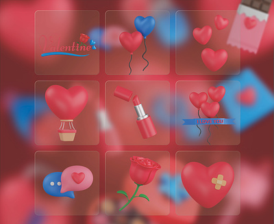 Valentine 3D Icon Set 3d 3d icons balloons design flower graphic design heart hurt heart icons illustration lipstick romance romantic ui valentine valentine 3d icon valentine icons valentines day vector