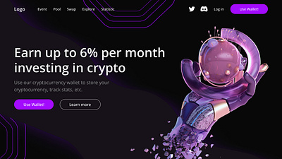 Crypto wallet concept crypto design landing logo purple ui uiux ux wallet web web design