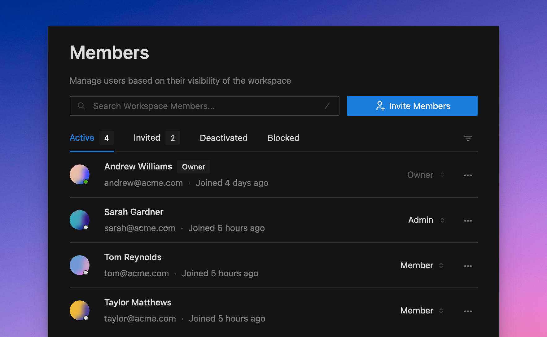 Countercyclical · Permissions · Members countercyclical design enterprise finance minimal ui