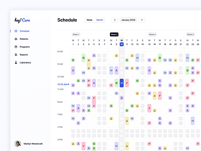 Doctor Month Schedule Preview agenda calendar clean color doctor healthcare icon icons medicine minimalist product design productivity saas schedule sidebar time managment ui ux wed app